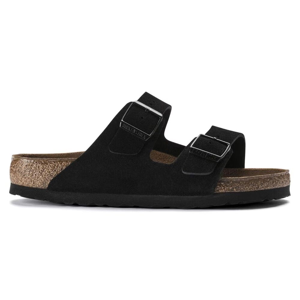 Birkenstock Arizona Soft Footbed Black Suede Leather Double Strap Sandals Basic